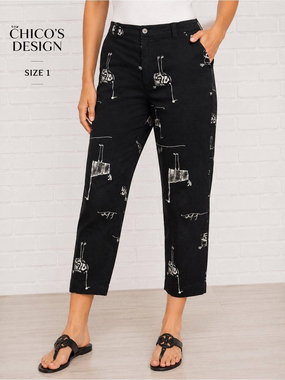 Chico’s Design Cotton Bird Print Cropped Ankle casual comfortable Pants/1